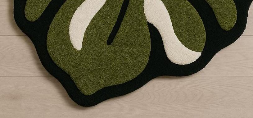 Hand-Tufted New Zealand Wool Rug: Jungle Monstera Design