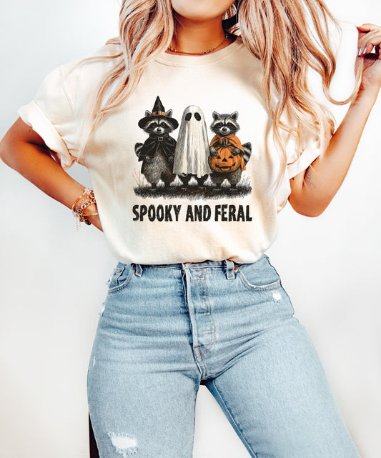Spooky and Feral Raccoon Shirt, Halloween Shirt, Funny Halloween Gifts, Creepy Cute Raccoon Shirt, Raccoon Halloween Shirt