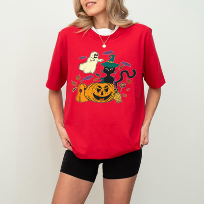 Black Cat Pumpkin Shirt, Cat Halloween Sweatshirt, Ghost Cat Shirt, Witch Spooky T-Shirt, Spooky Season Tee, Cat Lover Halloween Shirt