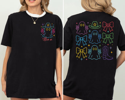Western Halloween Boo Shirt, Coquette Halloween Bow Shirt, Cowboy Ghost Halloween Shirt, Spooky Season Ghost Bow Sweatshirt