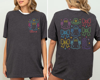 Western Halloween Boo Shirt, Coquette Halloween Bow Shirt, Cowboy Ghost Halloween Shirt, Spooky Season Ghost Bow Sweatshirt