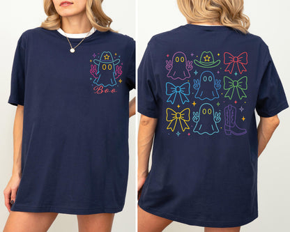 Western Halloween Boo Shirt, Coquette Halloween Bow Shirt, Cowboy Ghost Halloween Shirt, Spooky Season Ghost Bow Sweatshirt