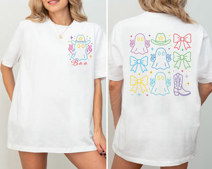 Western Halloween Boo Shirt, Coquette Halloween Bow Shirt, Cowboy Ghost Halloween Shirt, Spooky Season Ghost Bow Sweatshirt