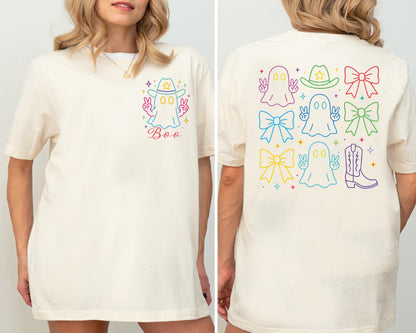Western Halloween Boo Shirt, Coquette Halloween Bow Shirt, Cowboy Ghost Halloween Shirt, Spooky Season Ghost Bow Sweatshirt