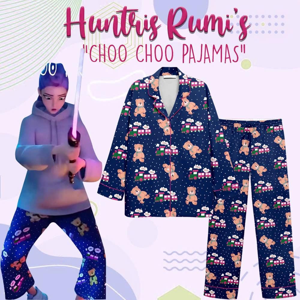 Kpop Demon Hunters Rumi Choo Choo Satin Pajamas Set, Rumi Kpop Demon Hunters Sleepwear, Rumi Pjs, Gift For Kpop Kdrama Lovers, Huntrix fans