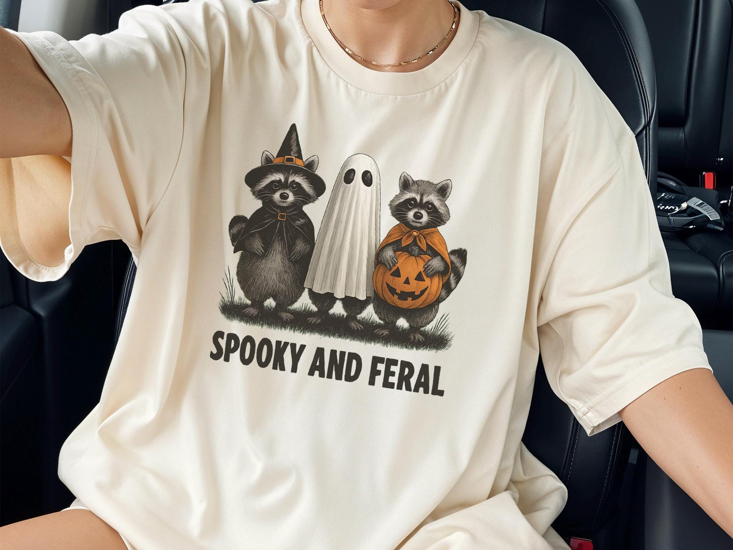 Comfort Colors® Spooky and Feral Shirt, Funny Raccoon Halloween Tee, Cute Animal Fall Shirt, Retro Halloween Graphic Tee, Trick or Treat Tee