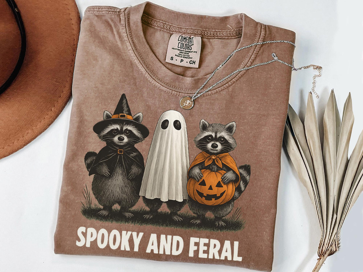 Comfort Colors® Spooky and Feral Shirt, Funny Raccoon Halloween Tee, Cute Animal Fall Shirt, Retro Halloween Graphic Tee, Trick or Treat Tee