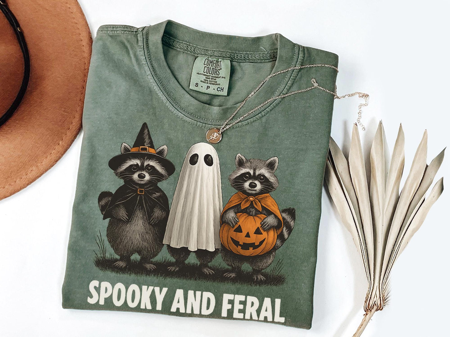 Comfort Colors® Spooky and Feral Shirt, Funny Raccoon Halloween Tee, Cute Animal Fall Shirt, Retro Halloween Graphic Tee, Trick or Treat Tee