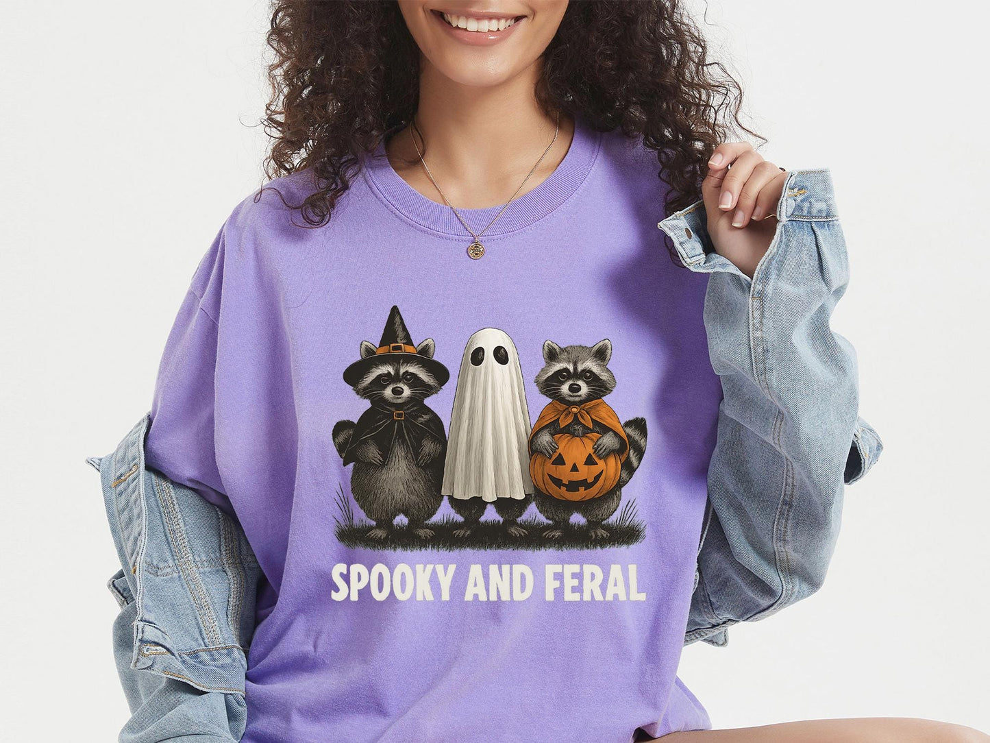 Comfort Colors® Spooky and Feral Shirt, Funny Raccoon Halloween Tee, Cute Animal Fall Shirt, Retro Halloween Graphic Tee, Trick or Treat Tee