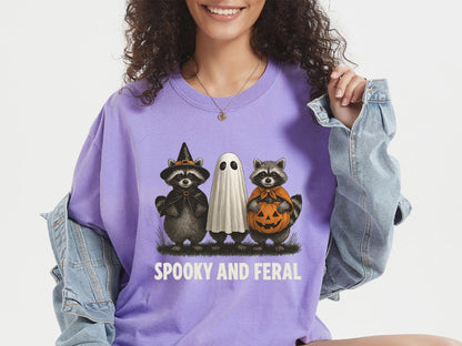 Comfort Colors® Spooky and Feral Shirt, Funny Raccoon Halloween Tee, Cute Animal Fall Shirt, Retro Halloween Graphic Tee, Trick or Treat Tee
