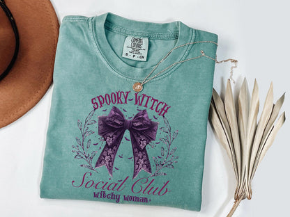 Comfort Colors® Spooky Witch Social Club Shirt, Hallowen Bow Sweatshirt, Halloween Party T-shirt,  Halloween Witch Tee