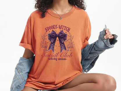 Comfort Colors® Spooky Witch Social Club Shirt, Hallowen Bow Sweatshirt, Halloween Party T-shirt,  Halloween Witch Tee