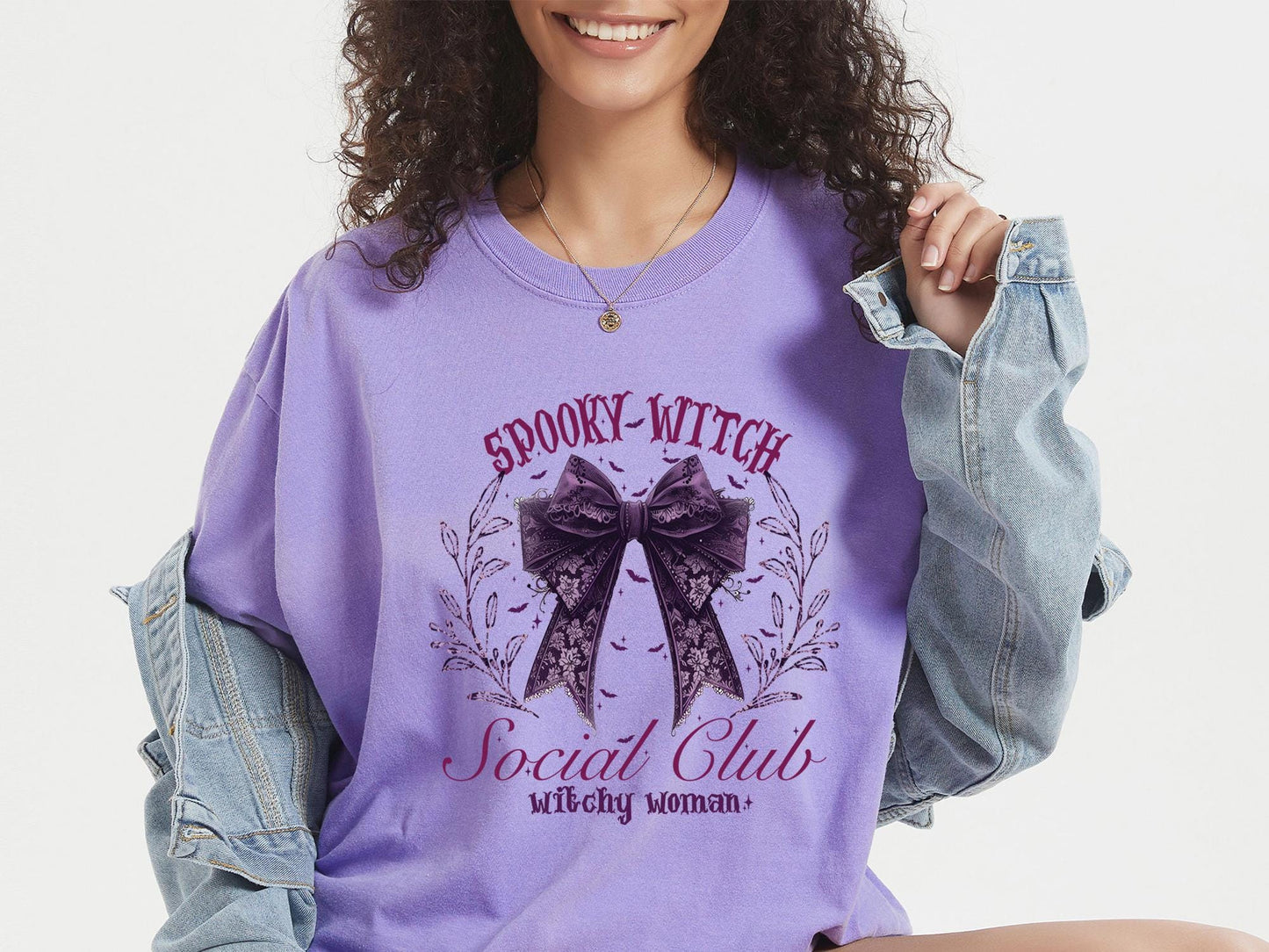 Comfort Colors® Spooky Witch Social Club Shirt, Hallowen Bow Sweatshirt, Halloween Party T-shirt,  Halloween Witch Tee