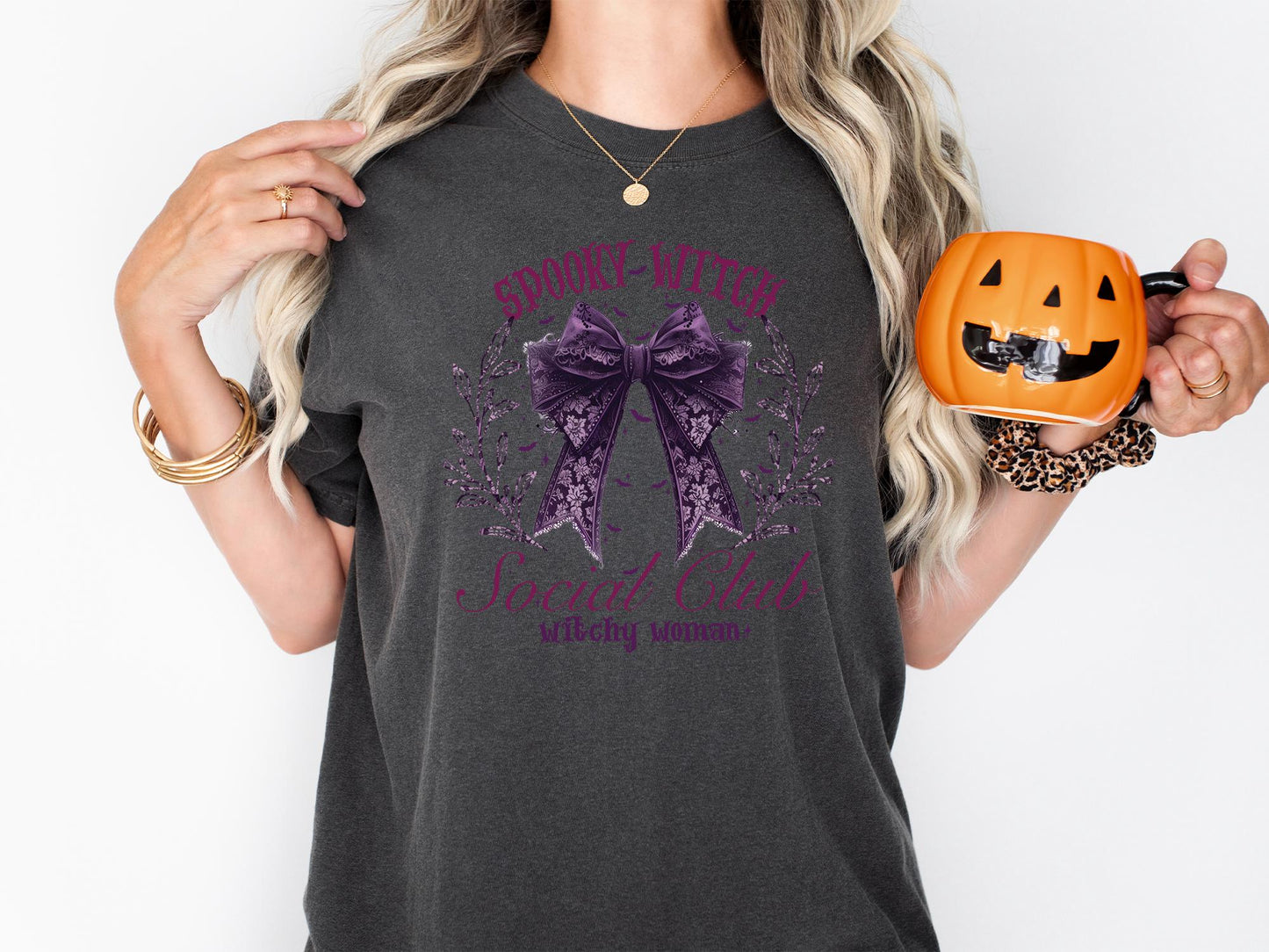 Comfort Colors® Spooky Witch Social Club Shirt, Hallowen Bow Sweatshirt, Halloween Party T-shirt,  Halloween Witch Tee