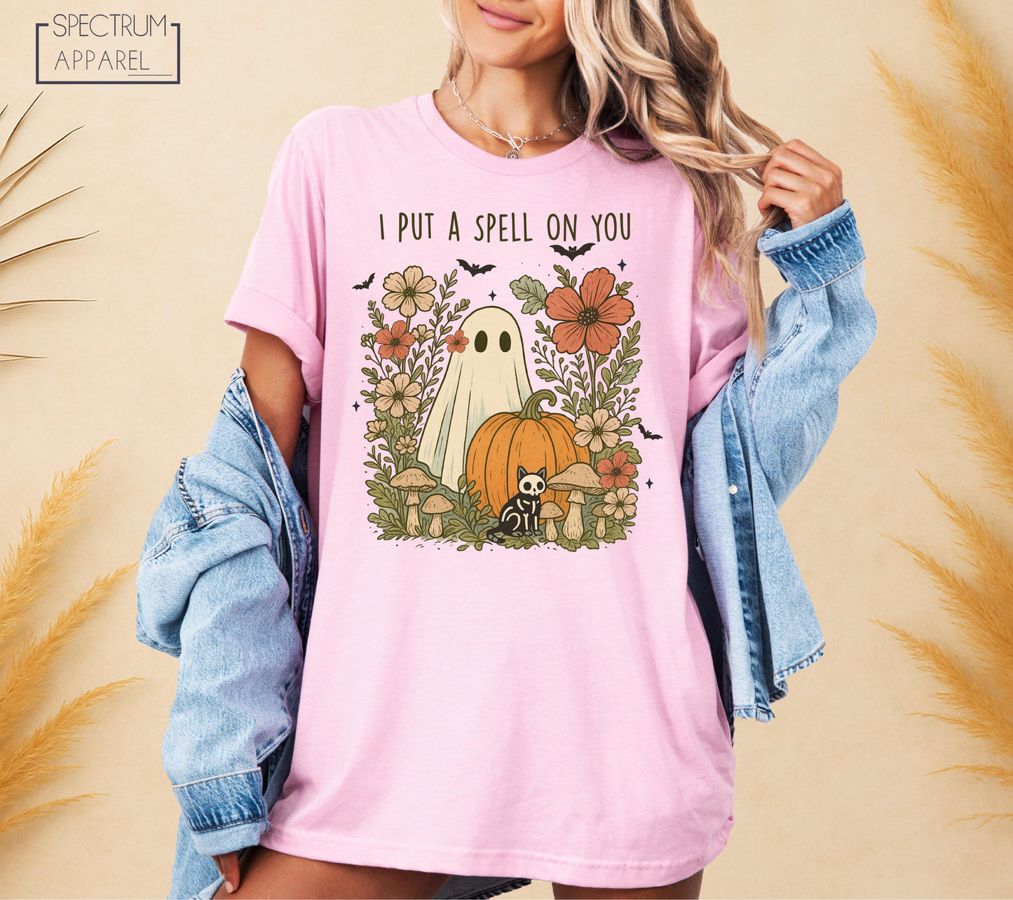I Put A Spell On You T-Shirt, Spell On You Halloween T-Shirt, Ghost In Flowers Shirt, Cute Skeleton Cat Shirt, Spooky Floral Pumpkin T-Shirt
