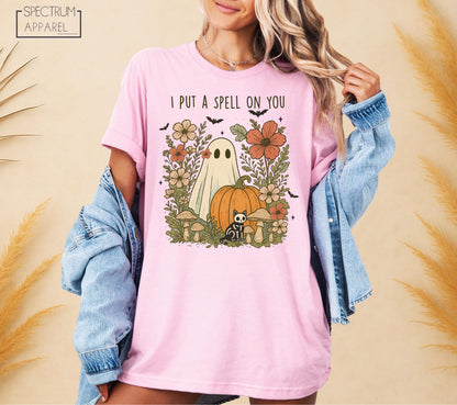 I Put A Spell On You T-Shirt, Spell On You Halloween T-Shirt, Ghost In Flowers Shirt, Cute Skeleton Cat Shirt, Spooky Floral Pumpkin T-Shirt