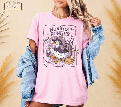 Honkus Ponkus Witch Duck Shirt, Honkus Ponkus Funny Duck Shirt, Halloween Goose Broomstick Shirt, Cute Magic Bird Top, Animal Lover Gift Tee