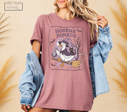 Honkus Ponkus Witch Duck Shirt, Honkus Ponkus Funny Duck Shirt, Halloween Goose Broomstick Shirt, Cute Magic Bird Top, Animal Lover Gift Tee