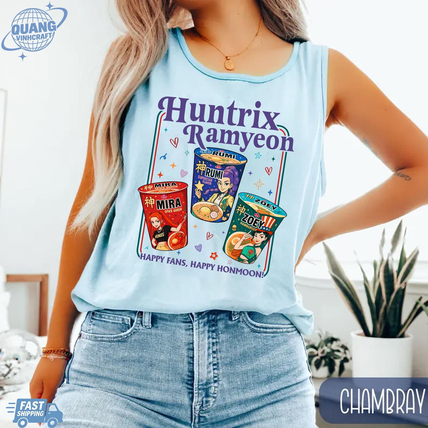 Kpop Demon Hunters Ramyeon TankTop Comfort Colors For Fan, Demon Hunter Movie Inspired Noodle Tee,Cool Korea Inspired Apparel,Mira,Rumi,Zoey