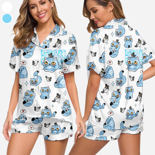 Kpop Demon Hunters Tiger Satin Pajama Set, Derpy the Tiger & Bird Sleepwear, Kpop Saja Boys Pajamas, Kpop Demon Hunter Shirt