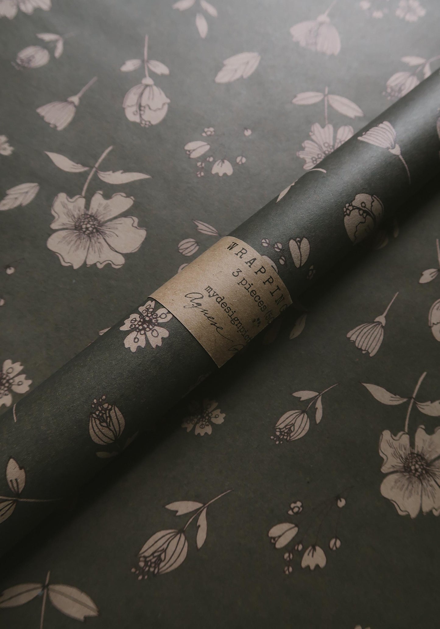 Florals on gray blue kraft Wrapping paper,Gift Wrap, Wrapping, Floral Gift Warp,natural paper,gift paper, floral wrapping,recycled paper