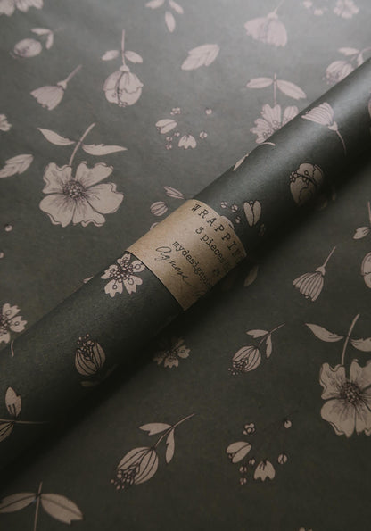 Florals on gray blue kraft Wrapping paper,Gift Wrap, Wrapping, Floral Gift Warp,natural paper,gift paper, floral wrapping,recycled paper