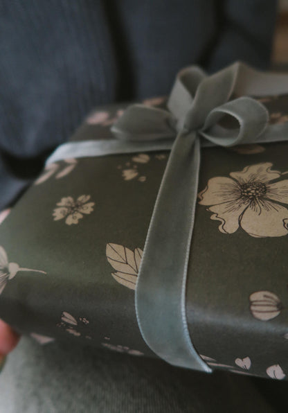 Florals on gray blue kraft Wrapping paper,Gift Wrap, Wrapping, Floral Gift Warp,natural paper,gift paper, floral wrapping,recycled paper