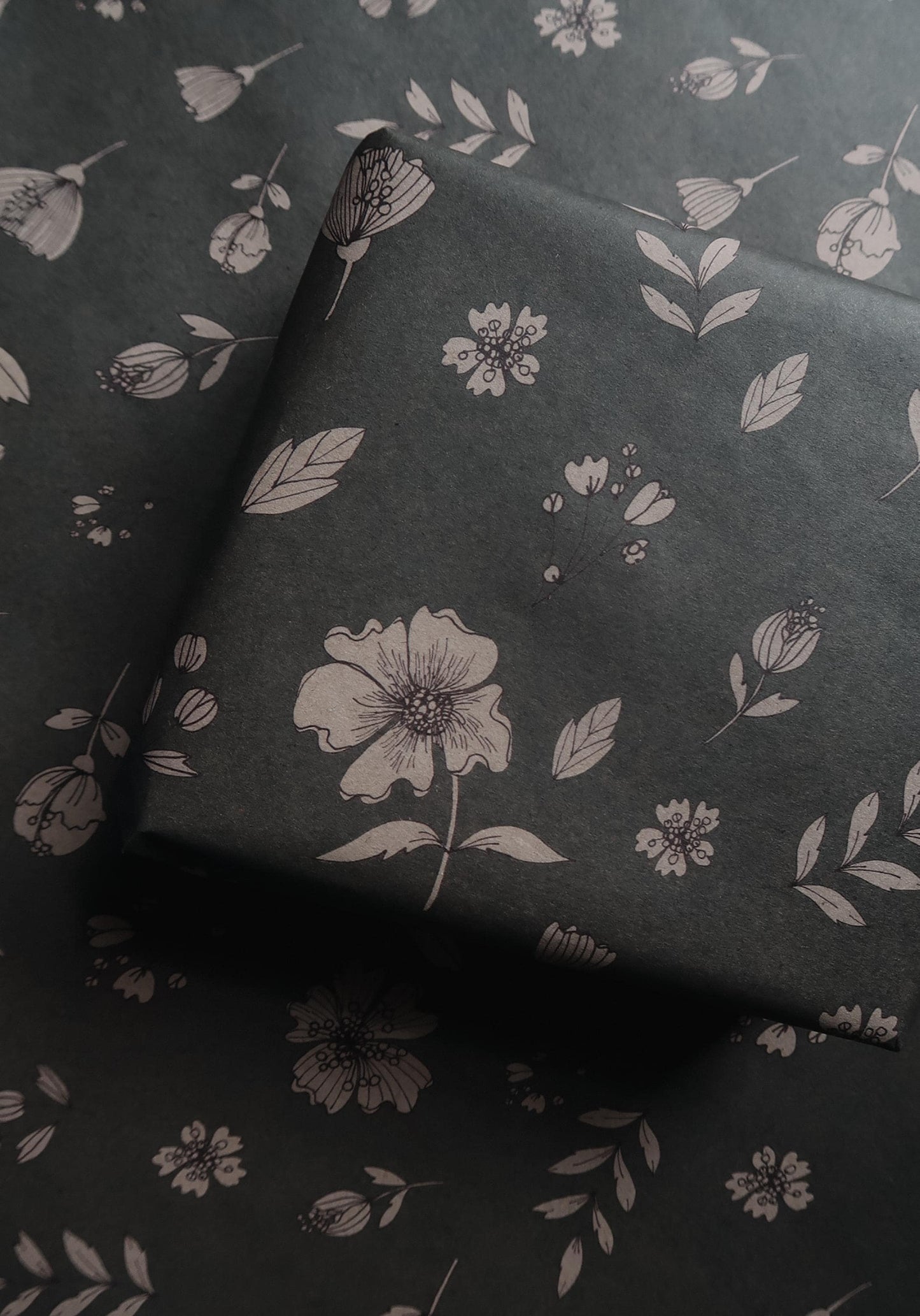 Florals on gray blue kraft Wrapping paper,Gift Wrap, Wrapping, Floral Gift Warp,natural paper,gift paper, floral wrapping,recycled paper