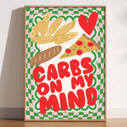 Carbs On My Mind Kitchen Print: Retro Foodie Wall Art
