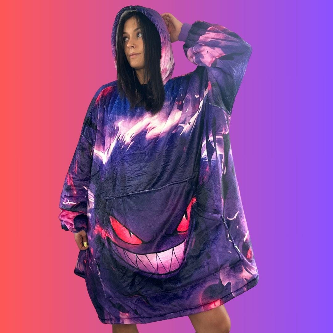 Gengar Oversized Blanket Hoodie – Glow-Inspired Sherpa Hoodie for Adults & Kids