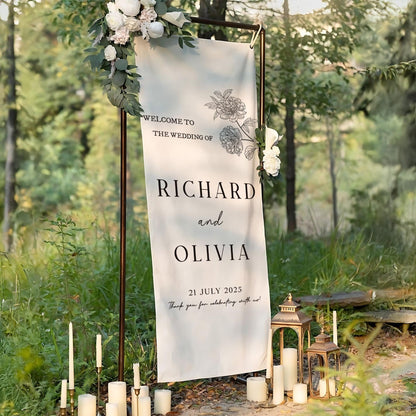 Custom Wedding Welcome Sign – Elegant Canvas Ceremony Banner with Names & Date – Personalized Outdoor Wedding Decor – Bridal Entrance Sign