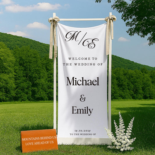 Personalized Wedding Welcome Sign with Couple Names & Date – Elegant Reception Banner – Custom Ceremony Entrance Decor for Bride and Groom