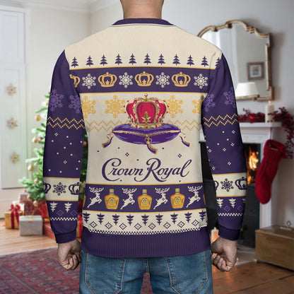 Crown Royal Christmas Sweater, Canadian Whisky Xmas Sweater, Christmas Pattern Women Sweater, Drinking Men Sweater, Crown Royal Lovers