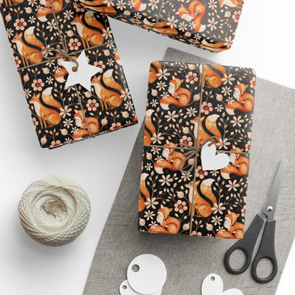 Foxes Wrapping Paper Roll for Woodland Themed Gifts and Party, Boho Forest Animals Gift Wrap, Custom Natural Forest Gift Packaging