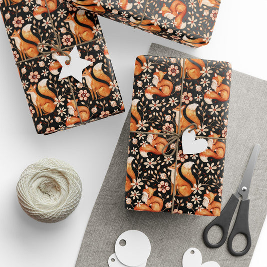 Foxes Wrapping Paper Roll for Woodland Themed Gifts and Party, Boho Forest Animals Gift Wrap, Custom Natural Forest Gift Packaging