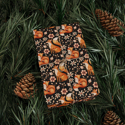 Foxes Wrapping Paper Roll for Woodland Themed Gifts and Party, Boho Forest Animals Gift Wrap, Custom Natural Forest Gift Packaging