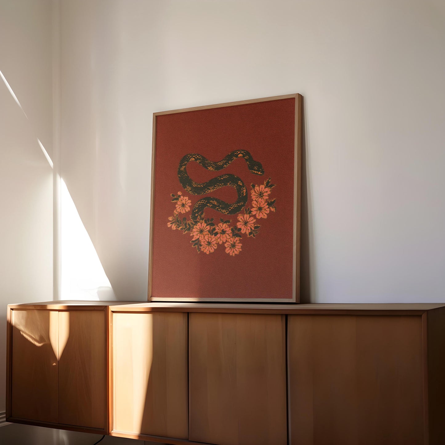 Vintage Snake Poster Dark Academia Print Dark Red Art Witchy Wall Art Floral Drawing Print Gothic Animal Print Botanical Serpent Art