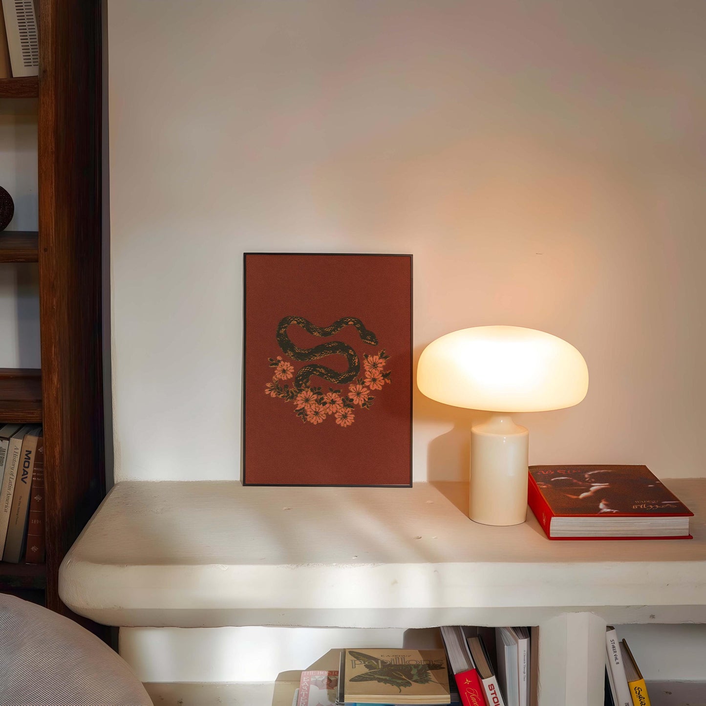 Vintage Snake Poster Dark Academia Print Dark Red Art Witchy Wall Art Floral Drawing Print Gothic Animal Print Botanical Serpent Art