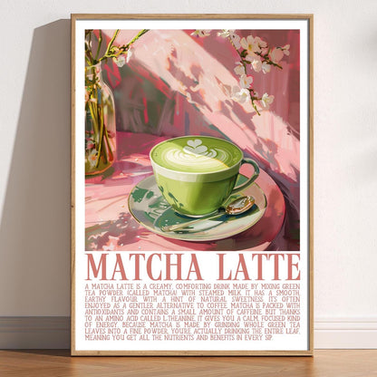 Matcha Latte Art Print, Green Tea Wall Decor, Calm Café Vibes Poster, Aesthetic Matcha Kitchen Print, Retro Whimsical Wellness Wall Art