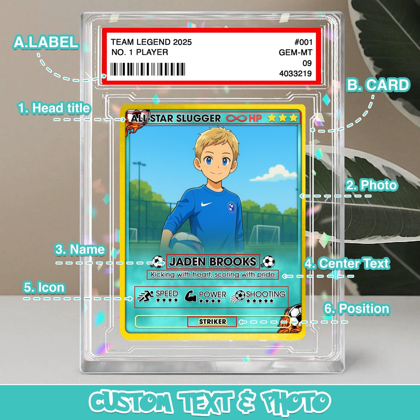 Personalized Soccer Card, Anime Photo Acrylic Gift, Father's Day Gift, Gift from Kid, Student Soccer Gift, Gift for Sports, Gift for Dad