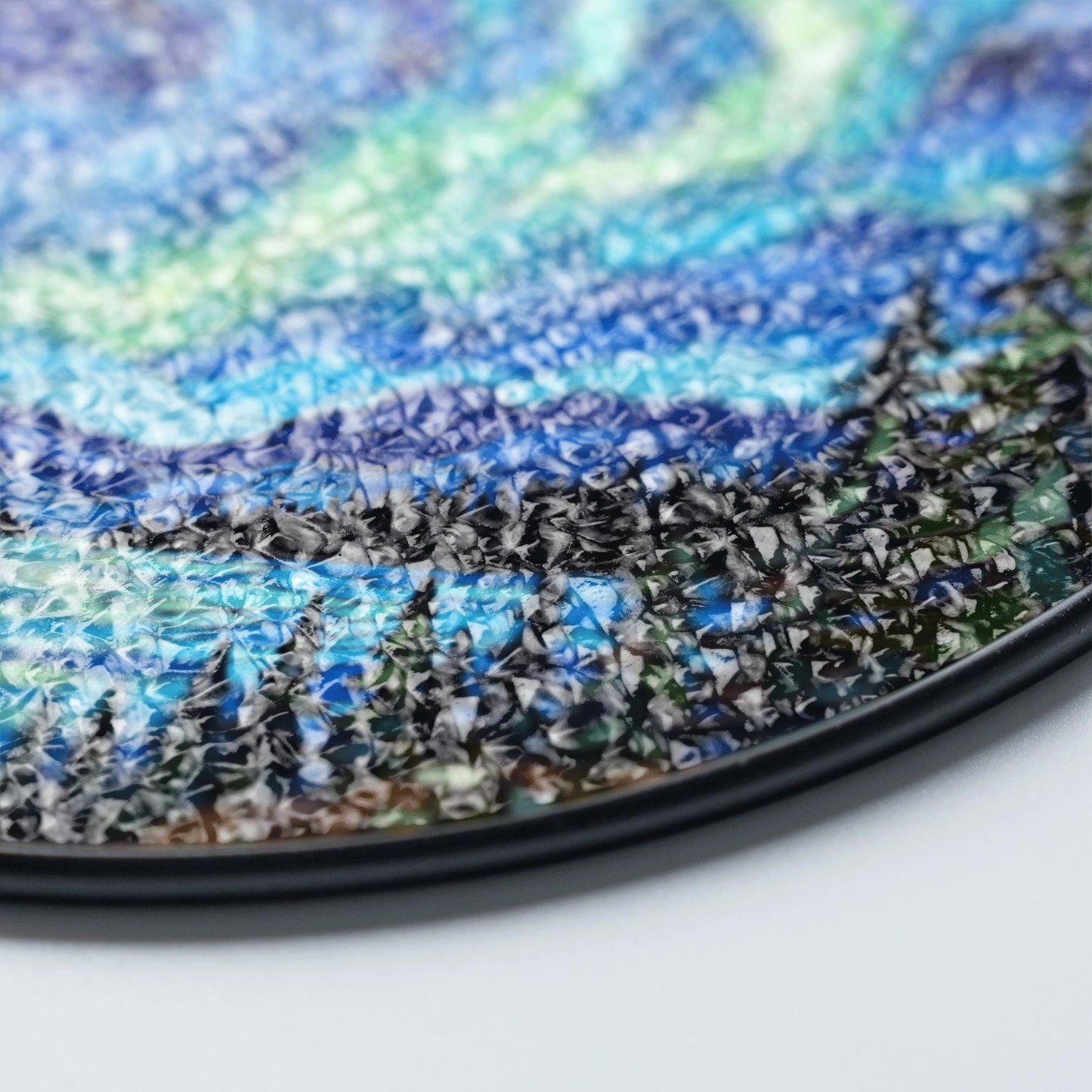 Aurora borealis forest lake mosaic round stained glass suncatcher window art gift for nature lover housewarming