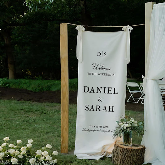 Minimalist Wedding Welcome Sign, Custom Wedding Banner with Names & Date, Outdoor Garden Ceremony Decor, Personalized Welcome Sign