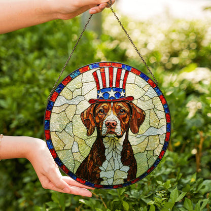Fourth of July Uncle Sam dog art stained glass suncatcher window decor gift for patriotic dog lover