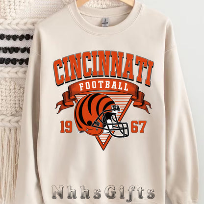 Graphic Cincinnati Mascot Football Sweatshirt, Game Day Gift Shirt, Cincinnati Football Fan Tee, Retro Cincinnati Team, Sport Mascot Gifts