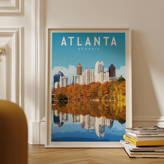 Atlanta Skyline Poster Print, Vintage Atlanta Georgia Wall Art Home Decor, Retro Georgia Travel Poster Print, City of Atlanta Print Gift