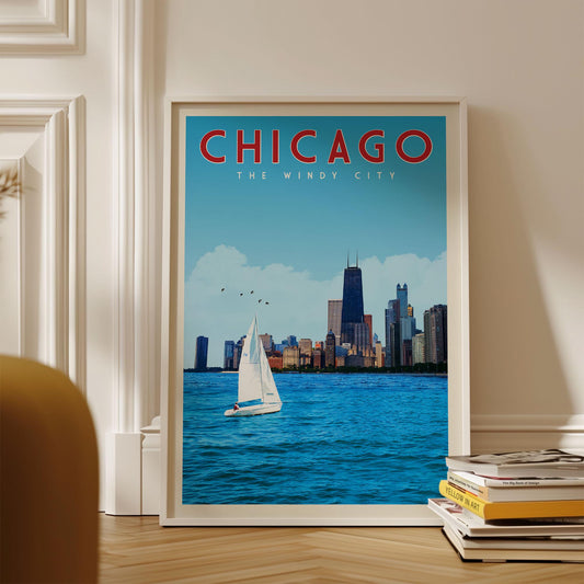 Chicago Wall Art, Chicago Art Print, Chicago Wall Decor, Chicago Travel Poster Framed, Chicago Vintage, Chicago Skyline Map, Chicago Gifts