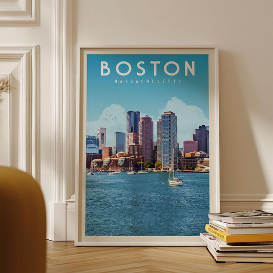 Boston City Skyline Poster, Retro Boston Wall Home Decor, Vintage Boston Massachusetts Wall Art Print, Print of Boston Artwork, Boston Gifts