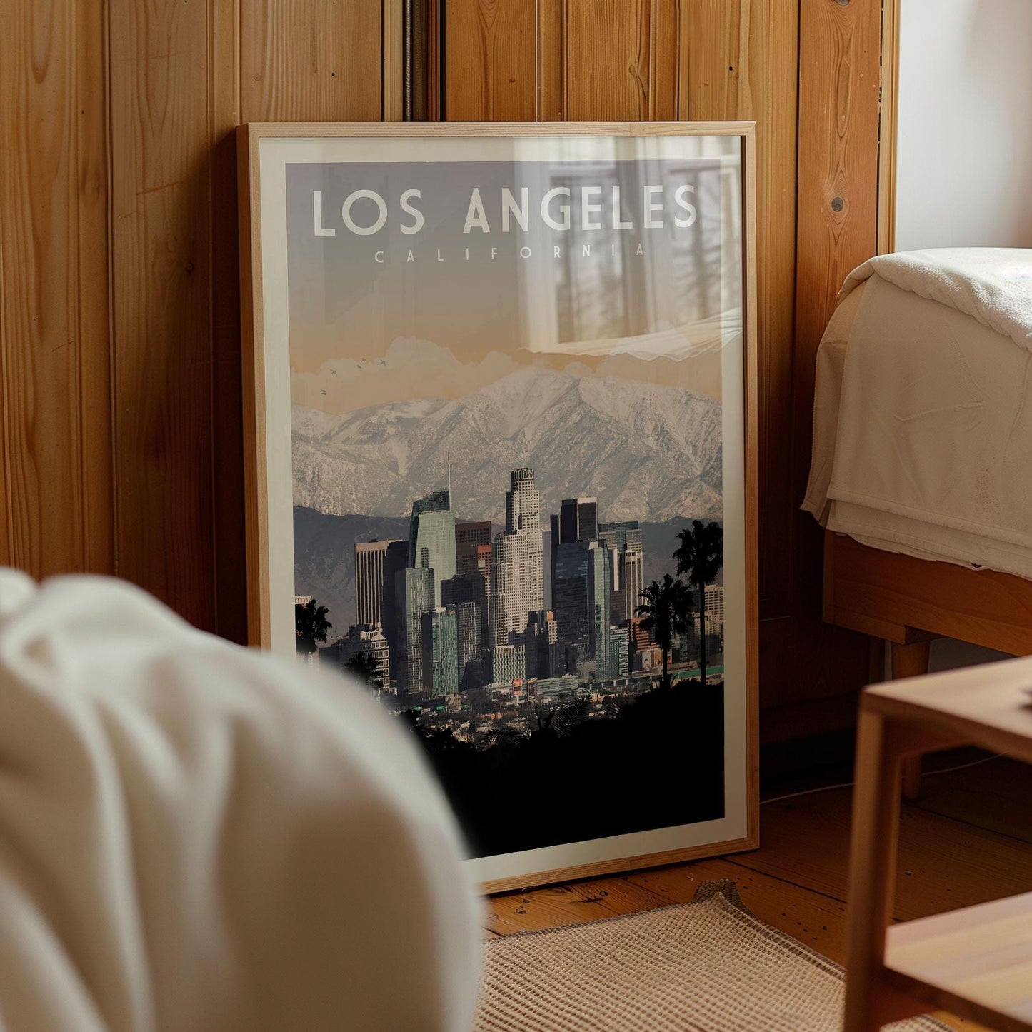 Los Angeles California Wall Art, Downtown Los Angeles Skyline Poster Print, Retro LA Poster, Vintage Los Angeles Poster, California Gift