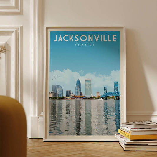 Jacksonville Florida Skyline Poster Print, Jacksonville Florida Wall Art Home Decor, Vintage Florida State Travel Prints, Florida Gifts