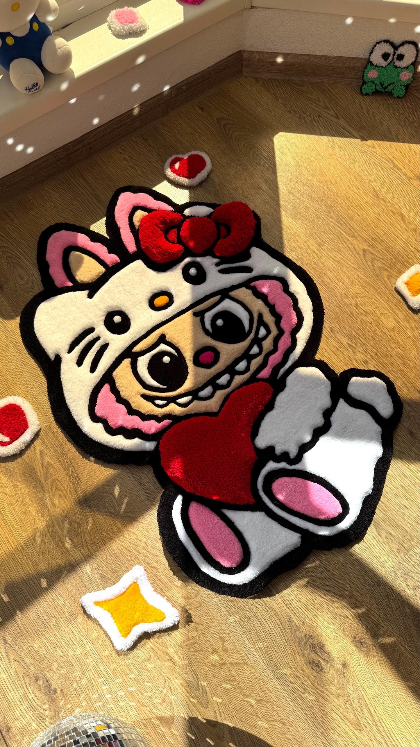 Pink x White Custom Rug – Cute Puffy 3D Tufted Carpet, Kawaii Handmade Decor, Fluffy Anime Rug for Kids Bedroom or Gift for Her